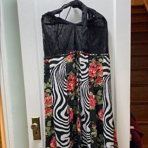 Floral Zebra Print Dress with Lace Top